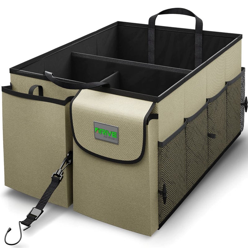 DRIVE - Car Trunk Organizer - Collapsible, Multi-Compartment Automotive SUV Car Organizer for Storage w/Adjustable Straps - Truck & Car Accessories for Women and Men - Tan - Image 1